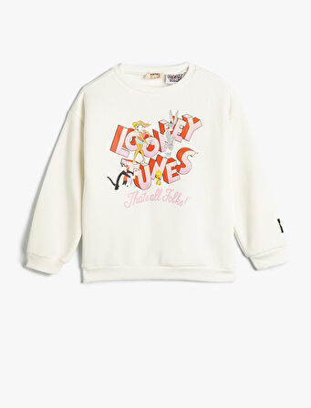 Sweatshirt Looney Tunes Baskılı Lisanslı Uzun Kollu Bisiklet Yaka Şardonlu