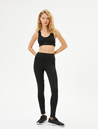 Cepli Yüksek Bel Spor Tayt Dikiş Detaylı