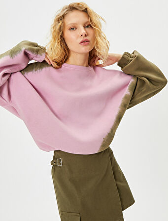 Batik Desenli Oversize Sweatshirt Bisiklet Yaka Uzun Kollu