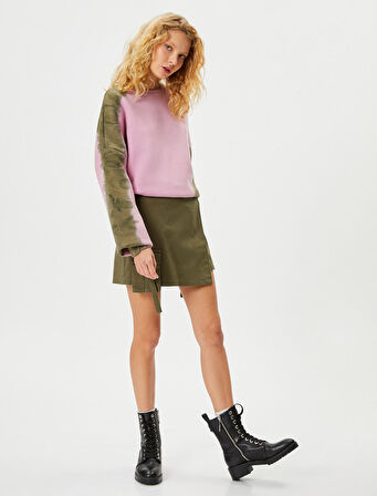 Batik Desenli Oversize Sweatshirt Bisiklet Yaka Uzun Kollu