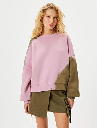 Batik Desenli Oversize Sweatshirt Bisiklet Yaka Uzun Kollu