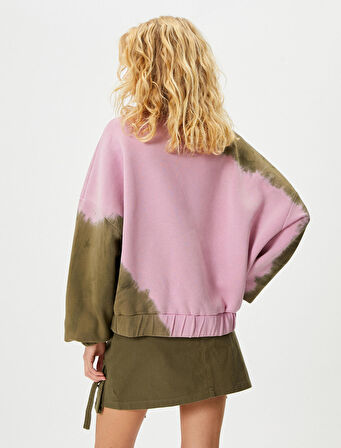 Batik Desenli Oversize Sweatshirt Bisiklet Yaka Uzun Kollu