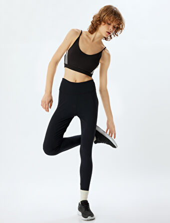 Normal Bel Dikiş Detaylı Skinny Fit Yumuşak Tuşe Spor Tayt