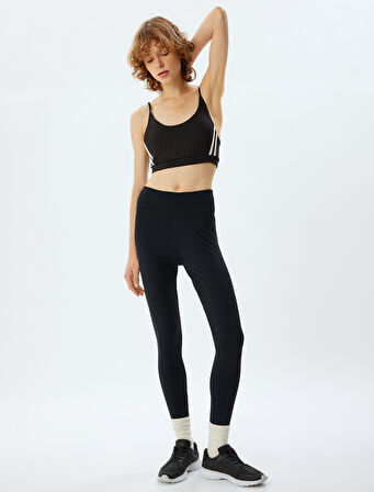 Normal Bel Dikiş Detaylı Skinny Fit Yumuşak Tuşe Spor Tayt