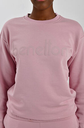 Kadın Önü Logo Baskılı Bisiklet Yaka Sweatshirt