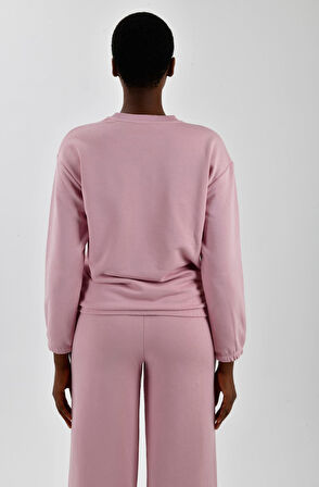 Kadın Önü Logo Baskılı Bisiklet Yaka Sweatshirt