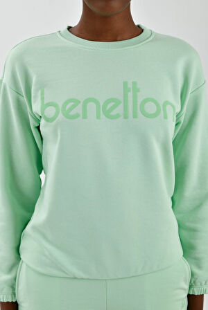 Kadın Önü Logo Baskılı Bisiklet Yaka Sweatshirt