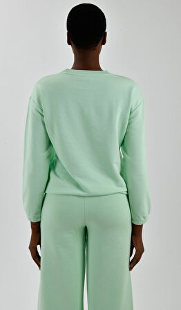 Kadın Önü Logo Baskılı Bisiklet Yaka Sweatshirt