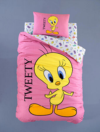 WB LOONEY TUNES  Pamuk Tek Kişilik Nevresim Takımı-PEMBE TWEETY