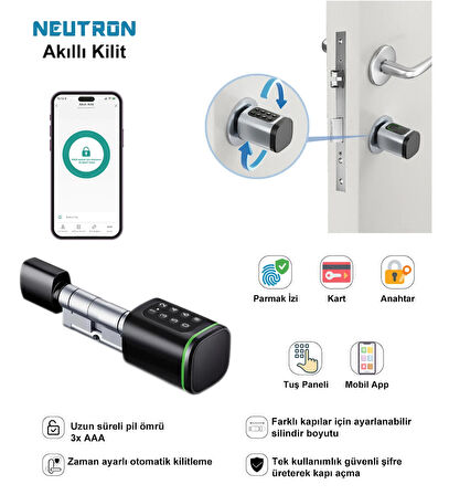 NEUTRON NTL-SC-02FKPB Parmak izi, Anahtarlı, Tuşlu, Kartlı ve Uzaktan Kontrollü Akıllı Kapı Kilidi
