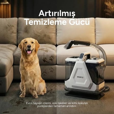 Whirtz 5 Başlıklı Sıcak Soğuk Fonksiyonlu Halı ve Koltuk Yıkama Makinesi - Beyaz - 650 Watt