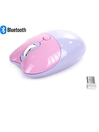 Sevimli Kedi Kablosuz Mor Mouse Bluetooth + 2.4G Dual Mode