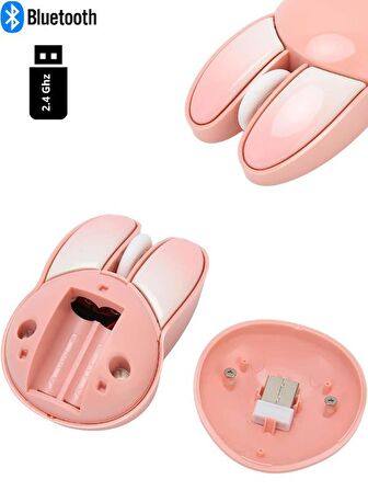 Sevimli Tavşan 3D Pembe Mouse Bluetooth + 2.4G Dual Mode