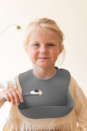 Diş Kaşıyıcı Bebek Mama Kaşığı - Silikon Mama Kaşığı Gri