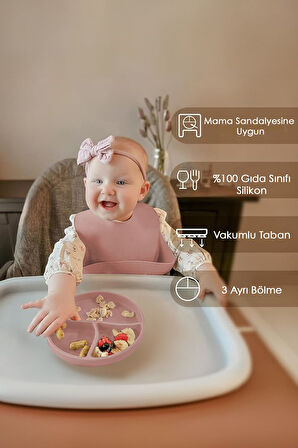 Vakumlu Silikon Bebek Mama Tabağı - Vakumlu Tabak Pembe
