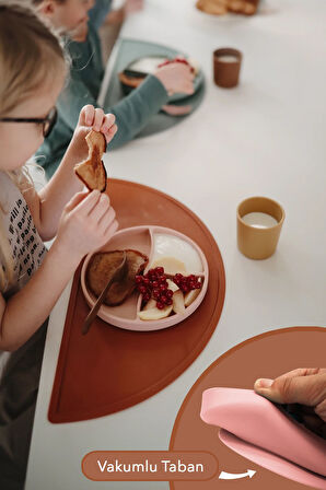Vakumlu Silikon Bebek Mama Tabağı - Vakumlu Tabak Pembe