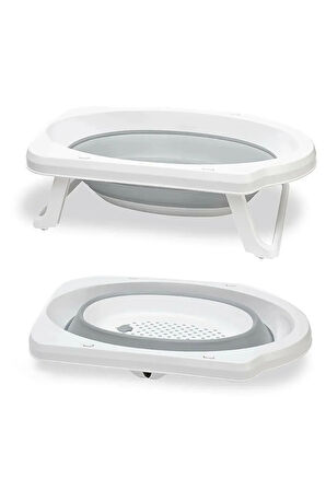 Katlanır Bebek Küveti - Akordiyon Çocuk Banyo Küveti Gri