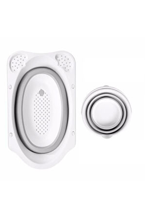 2'li Set Katlanır Bebek Banyo Seti - Katlanabilir Bebek Küveti, Su Kovası Seti - Gri