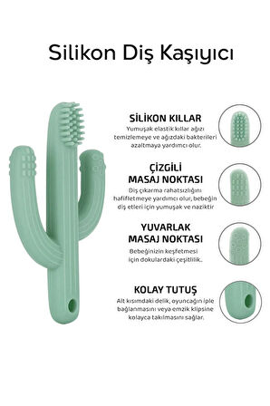 Kaktüs Bebek Diş Kaşıyıcı - Bebek Diş Kaşıma Dişlik Gri