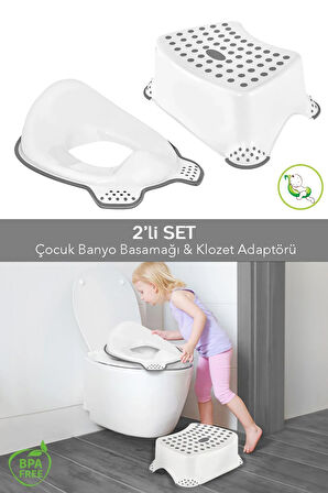 2'li Çocuk Tuvalet Alıştırma Seti - Klozet Adaptörü - Çocuk Banyo Lavabo Basamağı, Kaydırmaz Tabure