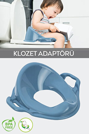 Unisex Çocuk Kulplu Klozet Kapağı Adaptörü - Tuvalet Eğitimi Alıştırma Oturağı - Mavi