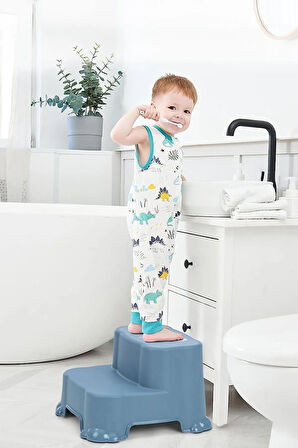 Kaydırmaz Çocuk Taburesi - Çift Basamaklı Banyo Lavabo Merdiven Yükseltici Bebek Basamağı Pembe