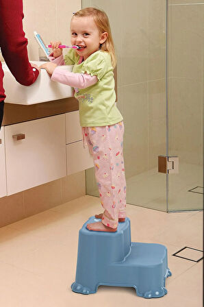 Kaydırmaz Çocuk Taburesi - Çift Basamaklı Banyo Lavabo Merdiven Yükseltici Bebek Basamağı Pembe