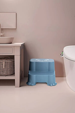 Kaydırmaz Çocuk Taburesi - Çift Basamaklı Banyo Lavabo Merdiven Yükseltici Bebek Basamağı Pembe