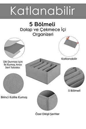 2 Adet 5 Bölmeli Çekmece Içi Düzenleyici, Dolap Çamaşır Düzenleyici, Saklama Kutusu Organizer