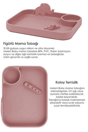 Silikon 3 Bölmeli Bebek Beslenme Tabağı ,silikon Tabak, Silikon Beslenme Aksesuarı - Pembe