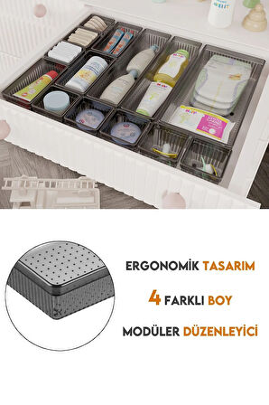 14 Parça Bebek Çekmece Düzenleyici - Bebek Organizer - Bebek Bakım Organizer - Antrasit