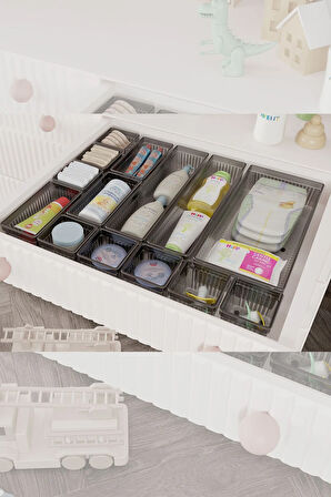 14 Parça Bebek Çekmece Düzenleyici - Bebek Organizer - Bebek Bakım Organizer - Antrasit