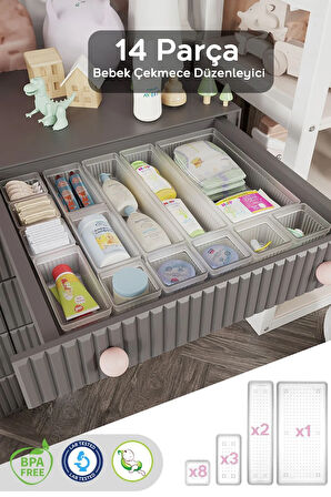 14 Parça Bebek Çekmece Düzenleyici - Bebek Organizer - Bebek Bakım Organizer - Şeffaf