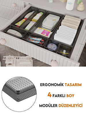 8 Parça Bebek Çekmece Düzenleyici - Bebek Organizer - Bebek Bakım Organizer - Antrasit
