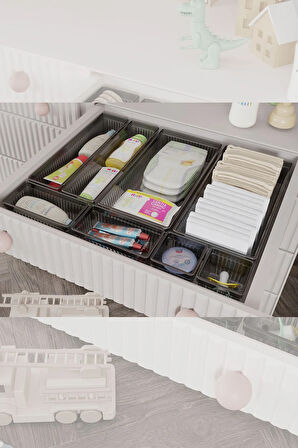 8 Parça Bebek Çekmece Düzenleyici - Bebek Organizer - Bebek Bakım Organizer - Antrasit