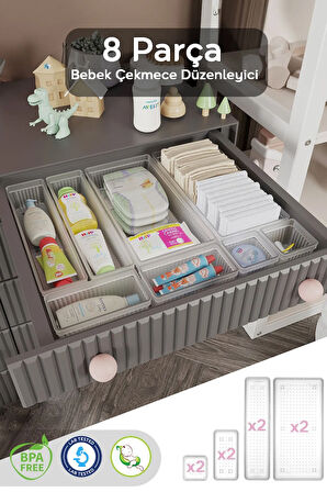 8 Parça Bebek Çekmece Düzenleyici - Bebek Organizer - Bebek Bakım Organizer - Şeffaf