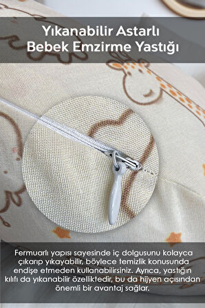 Bebek Emzirme Yastığı, Destek Minderi, Fermuarlı Yıkanabilir Hamile Yastığı