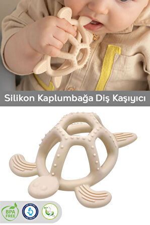 Kaplumbağa Figürlü Bebek Dişlik - Diş Kaşıyıcı Bebek Dişliği - Bej