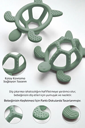 Kaplumbağa Figürlü Bebek Dişlik - Diş Kaşıyıcı Bebek Dişliği - Yeşil