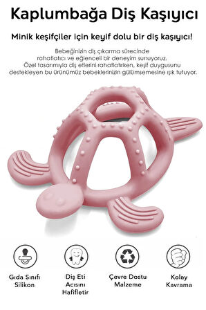 Kaplumbağa Figürlü Bebek Dişlik - Diş Kaşıyıcı Bebek Dişliği - Pembe