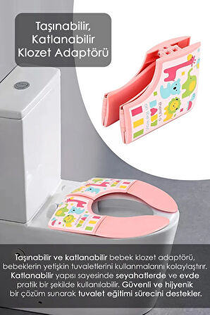 4 Parça Bebek Tuvalet Alıştırma Seti - Taşınabilir Klozet Adaptörü Ve Bebek Tuvalet Seti - Pembe