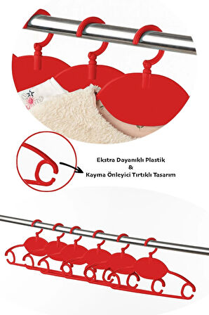 6 Adet Bebek Kıyafet Askısı - 360 Derece Dönebilen Plastik Çocuk Elbise Askısı - Kırmızı