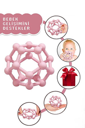 4'lü Silikon Bebek Dişlik Seti - Diş Kaşıma Eldiveni - Figürlü Diş Kaşıyıcı - Pembe