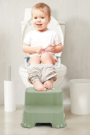 Kaydırmaz Çocuk Taburesi - Çift Basamaklı Banyo Lavabo Merdiven Yükseltici Bebek Basamağı Yeşil