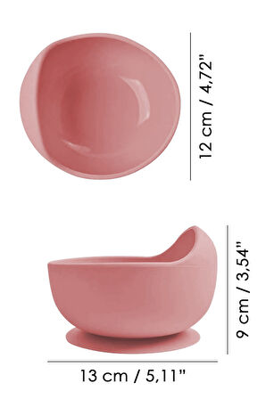 Vakum Tabanlı Bebek Mama Kasesi - Vakumlu Oval Silikon Kase - Pembe