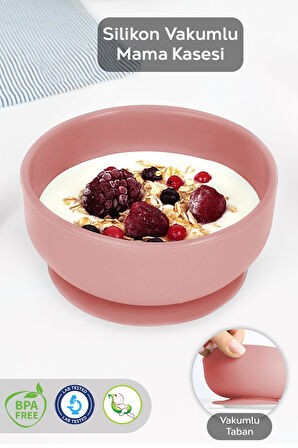 Vakumlu Silikon Bebek Mama Kasesi - Vakum Tabanlı Kase - Pembe