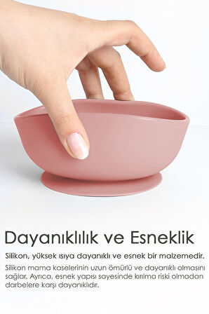Vakumlu Silikon Bebek Mama Kasesi - Vakum Tabanlı Kase - Pembe