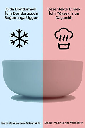 Vakumlu Silikon Bebek Mama Kasesi - Vakum Tabanlı Kase - Pembe