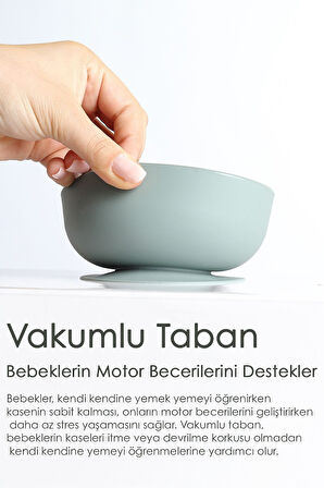 Vakumlu Silikon Bebek Mama Kasesi - Vakum Tabanlı Kase - Yeşil