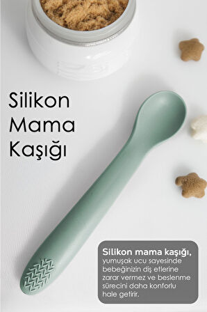 Vakumlu Silikon Bebek Mama Kasesi - Vakum Tabanlı Kase - Silikon Diş Kaşıyıcı Kaşık - Yeşil